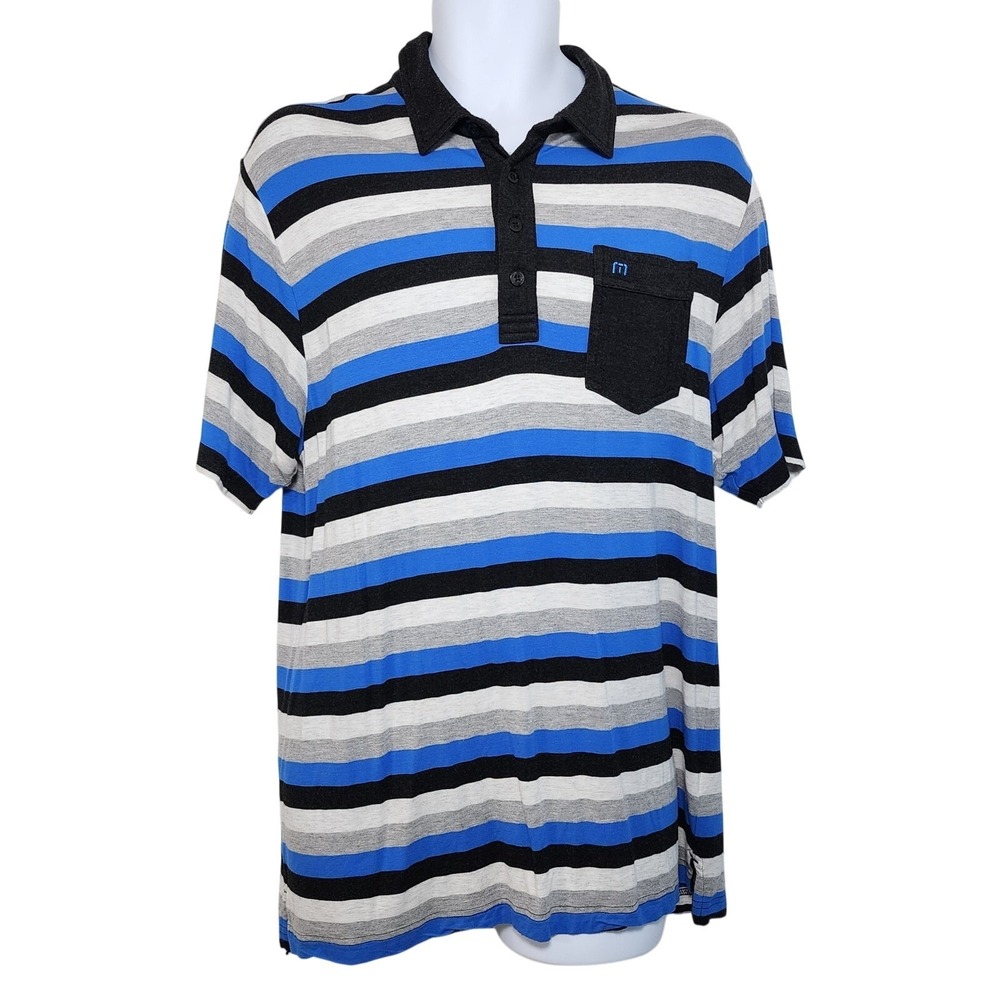 TravisMathew Striped Polo Casual Golf Stretch Pocket Size L